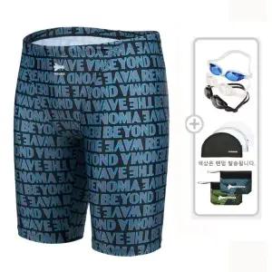 [레노마수영복](하남점)폴리백 증정 남성 레터링 4부 수영복4종세트 블랙 RN-MS2E803-BKSET