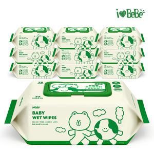 아이러브베베 레이온100% 75g 라인프렌즈 그린에디션 77매 10팩 캡형 아기물티슈