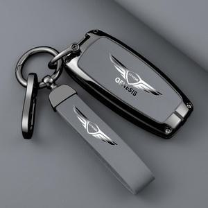 3/4 버튼 자동차 키 케이스 커버 현대 제네시스 GV80 GV90 GV70 G80 2019 가죽 쉘 포브 거치대 액세서리