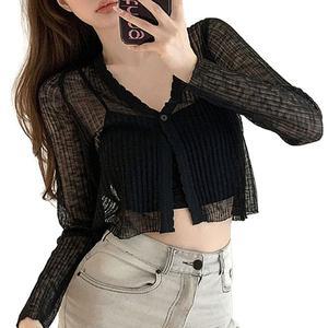 [오너클랜]여자 패션 크롭 시스루 가디건 얇은 베이직 카디건