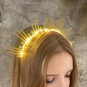 라이트업 선버스트 여신 축제 불타는 남자 액세서리 태양 후광 머리띠