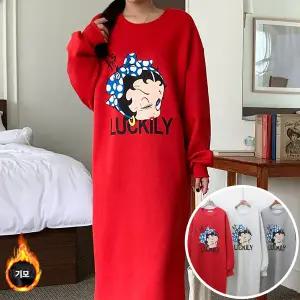 베티 기모 원피스 긴팔 BOX 여성 오버핏 티셔츠 (3컬러) 박시핏 빅사이즈