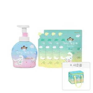 아이깨끗해×시나모롤 릴리향 490ml, 1개+아이깨끗해×시나모롤 숲속산책향 450ml, 4개+증정(아이깨끗해×시나모롤 보냉백(연두), 1개)