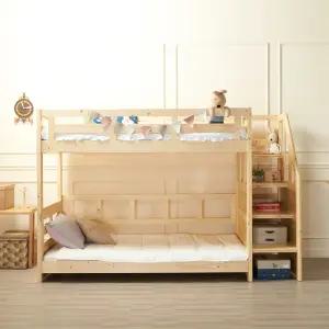 에보니아 미키 원목 계단형 2층 침대 프레임 싱글 슈퍼싱글 / 계단서랍 하부서랍 제외 / S SS 이층침대 매트선택 아이방