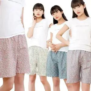 MANUA 여성 고밀도 순면 플라워 5부 얇은 여름 파자마 잠옷 반바지