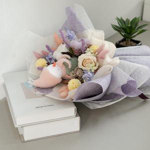 목화 조화 꽃다발 트리오눈사람 45cm 인테리어 꽃 선물 장식 기념일 졸업식 인형 발표회 학예회