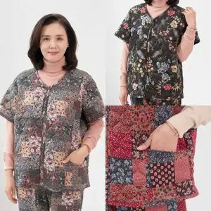 엄마옷 마미소 나염 누빔 반팔 조끼 지퍼 브이넥 무늬 패턴 할머니 빅사이즈 40 70 마담 중년 여성 옷