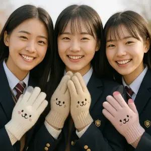 여성 학생 귀여운 곰돌이 캐릭터 스마트폰 터치 방한 기모 털 니트 장갑