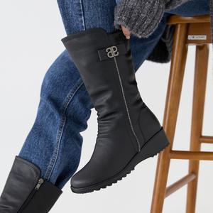 기모안감 리컨 통굽 큐빅 미들부츠 4cm