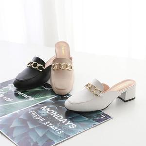 [다잇템] 여성 메탈장식 두꺼운굽 무지컬러 국내생산 샌들힐 로퍼