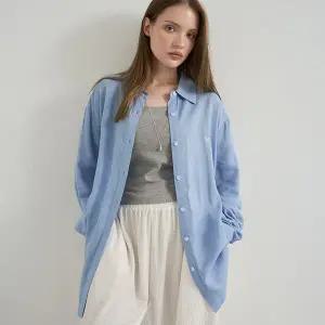 [공구우먼] [제작] 썸머브리즈 린넨 자수 셔츠 82576 빅사이즈 여성의류