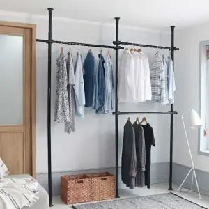 파이프 천장 설치형 철제 고정식 의류 정리용 행거 드레스룸침실의류행거 3단고정식스탠드행거