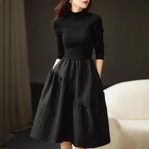 아이위크 가을 겨울 슬림 하프 목폴라 터틀넥 긴팔 니트 원피스