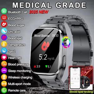 2025 새로운 정확한 측정 혈당 지질 요산 스마트 워치 남성 ECG 혈압 건강 SmartWatch For Android Xiaomi