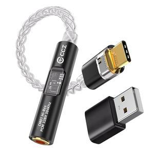 USB C to 3.5mm 오디오 헤드폰 어댑터, CX31993 MAX97220 듀얼 칩 동글 Hi-Res DAC, USB-A 및 타입 C/USB-C Aux CCZ CM01 8가닥 싱글 크리스탈 구리 실버 도금 IEM 케이블 (블랙)