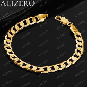 ALIZERO 925 스털링 실버 18K 골드 도금 8MM 쿠바 체인 팔찌 남성 여성 패션 힙합 액세서리 쥬얼리 선물