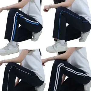 학생 체육복 트레이닝 활동복 바지 남녀공용 체육복 팬츠 스트라이프 이지웨어 일자핏 화이트 루즈핏