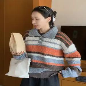 울 텐저린 배색 도톰 카라 니트 (one color)