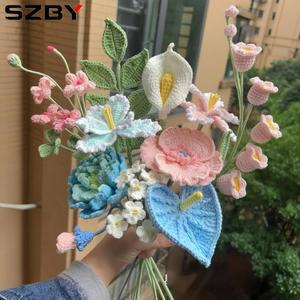 졸업꽃다발 인공 꽃다발 손으로 어머니의 선물 크로 뜨개질 수제 데스크탑 장식 발렌타인 데이