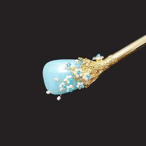 한복비녀 장희빈 /아쿠아마린 진주 크리스탈원석 /전통비녀24cm  /헤어장신구