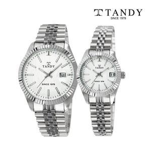 [기타][TANDY] 탠디 럭셔리 메탈 손목시계(오스트리아 스톤 식입)T-3921 빈티지화이트 남여세트
