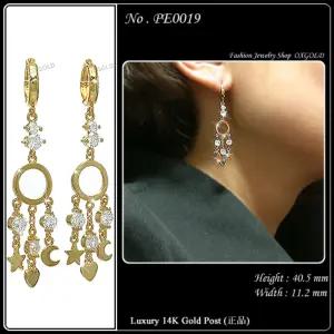 14k 귀걸이 금 침 핀 post 메크로 화려한 드롭 롱 링 귀걸이 여자 여성 여친 선물