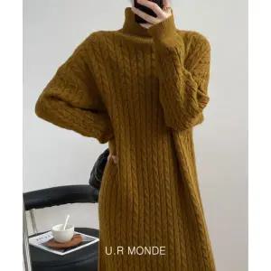 꽤배기 니트 롱 원피스 터틀넥 목폴라 스웨터 겨울 가