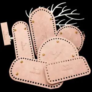 핑크색 코바늘 가죽 바닥 핸드메이드 징 가방 밑판 DIY 손뜨개 각잡기