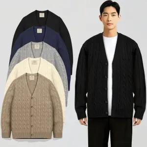 남성 가디건 루즈핏 꽈배기 니트 봄 가을 겨울 정장 케이블 울 브이넥 남자 가디건 오버핏 빅사이즈 M~3XL