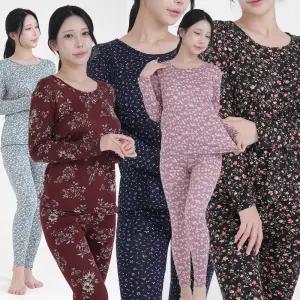 꽃무늬 얇은 소프트 기모 겨울 여성 내복 여자내의 상하 세트