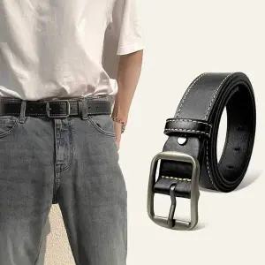 남녀 공용 대학생 데일리 룩 청바지 코디 버클 벨트 여성가죽허리띠