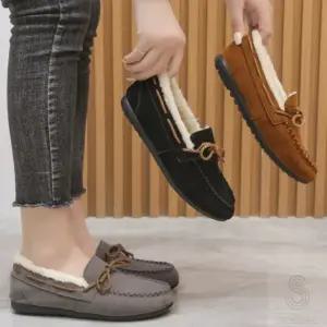 겨울 여성 로퍼 털 방한 로퍼 여자 편한 굽낮은 구두 모카 신발 퍼단화