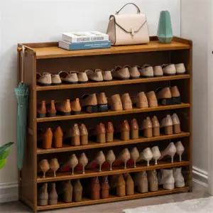 SUPER 6단 우드 오픈형 신발장 (102X101CM) 대나무 슈즈랙 인테리어