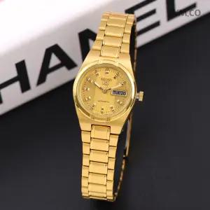 세이코5 SYM600K1 데이데이트 골드톤 라운드 오토매틱 여자 메탈 시계 c