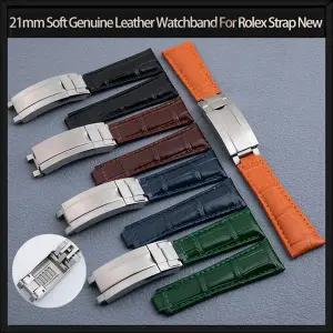 호환 롤렉스 스트랩 용 21mm 소프트 가죽 시계 밴드 41MM Submariner Datejust 42mm 요트 OYSTERPERTUAL Om
