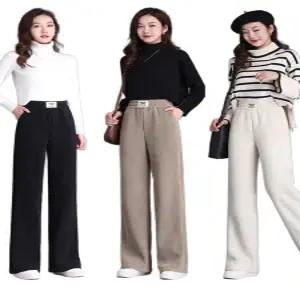 융기모 와이드 팬츠 두꺼운 융털 밴딩 통바지 캐주얼