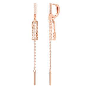 14K 로즈골드 금침 체인 드롭 큐빅 원터치 금 귀걸이
