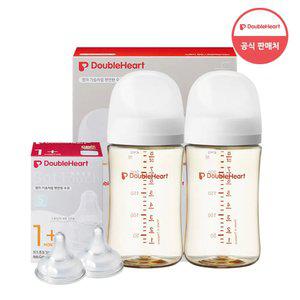 [10%중복쿠폰] 더블하트 모유실감 제뉴인화이트 240ml 트윈세트 (젖병2+젖꼭지2)