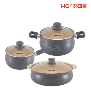 HC해피콜 친환경 세라믹코팅 아리 IH 인덕션냄비 3종세트(한손18+양손20+테이블냄비24