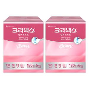 크리넥스 실크 소프트 미용티슈 2겹, 180매, 6입, 2개