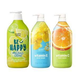 해피바스 스마일 바디워시 유자라임 900g+비타민 바디워시 유채꽃 비타민E 750g+비타민