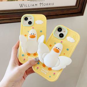아이폰15 프로 맥스 입체오리 날개거치대 귀여운 실리콘 케이스 OIPC-DUCK