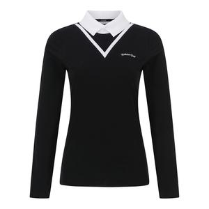 [톨비스트] (여성)브이라인 포인트 배색 하이넥 티셔츠_GADW0-WKL800_BK1