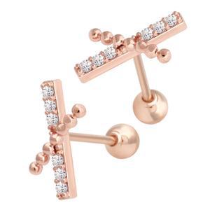 14K 골드핀 크로스라인 스틱 큐빅심플 여자 데일리 피어싱 본품 하나더