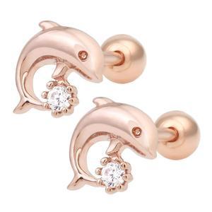 14K 골드핀 돌핀 돌고래 큐빅 심플 여자 데일리 피어싱 본품 하나더
