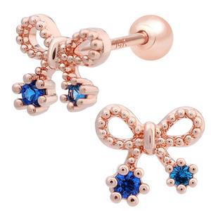 14K 골드핀 블루리본 큐티 큐빅 심플 여자 데일리 피어싱 본품 하나더