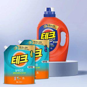 [내일도착]테크 베이킹소다+구연산 실내건조 액체세제 일반 용기 3Lx1개 + 리필 2Lx2개