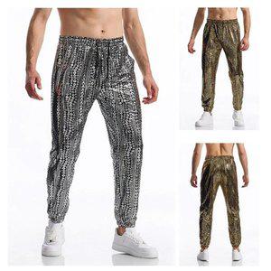 라운드 웨이브 골드 남성 디스코 플레이터드 캐주얼 바지