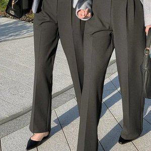 피에르 기모 투핀턱 세미 와이드 슬랙스 겨울 여성 겨울바지 하객룩 데이트룩