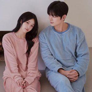 남여 커플 데일리 밍크 무지 수면 잠옷 극세사 상하의 세트